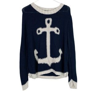 Elorie Nautical Sweater Womens Size Medium Pullover Sailor Anchor Preppy Blue